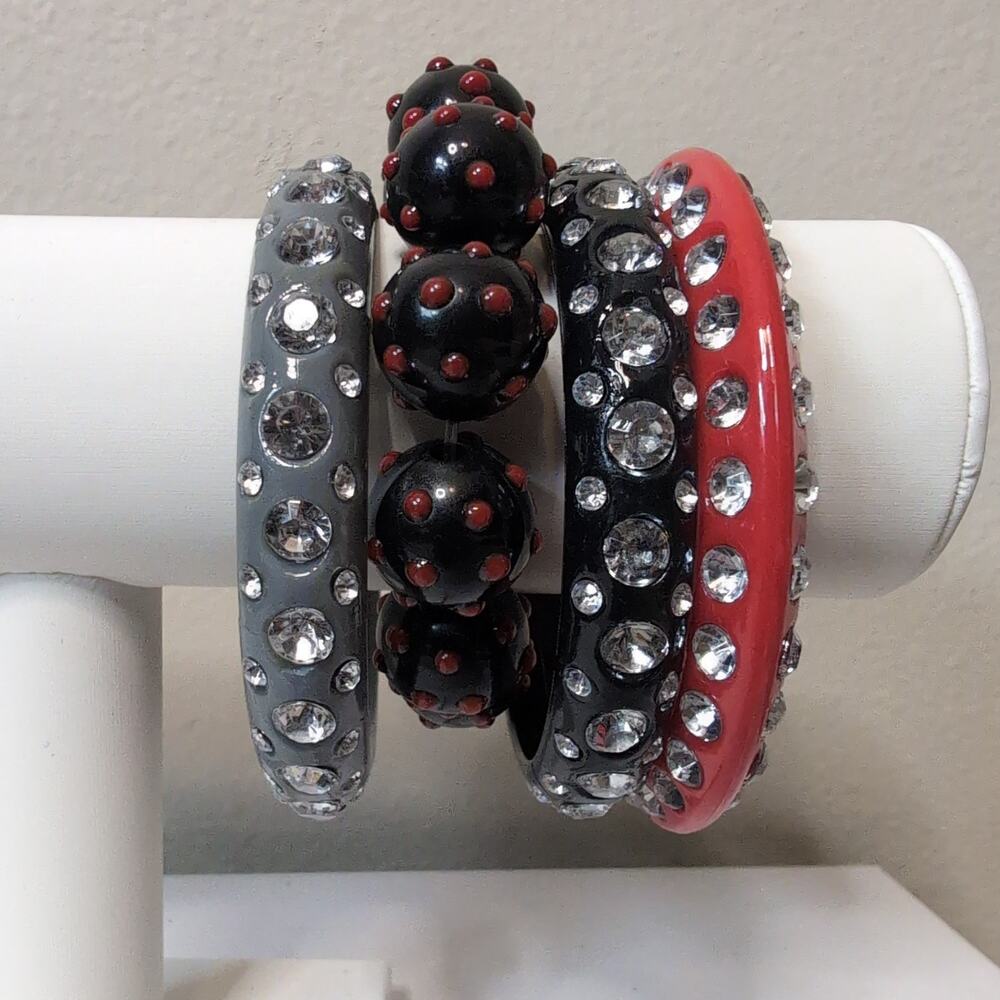 Rhinestone and Beaded Retro Bangle Bracelet Set